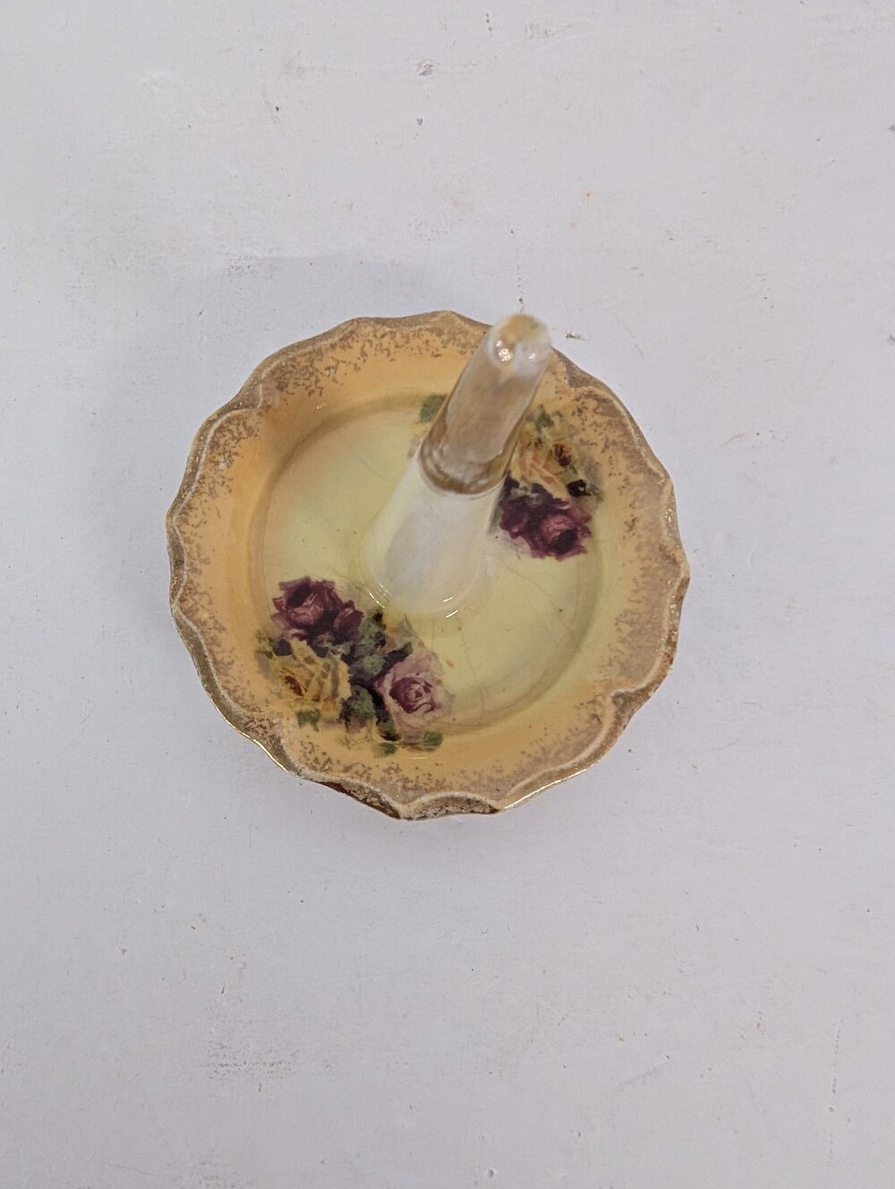 Vintage Dresser Set Floral Ceramic Handmade VanityYellow Rose Motif - Picture 9 of 16